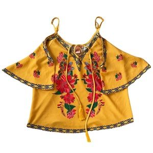 Cold shoulder yellow boho floral shirt size small